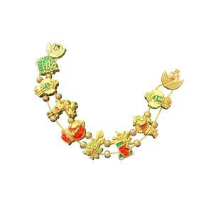 Vintage Gold-Tone Christmas Charm Bracelet With Festive Enamel Accents